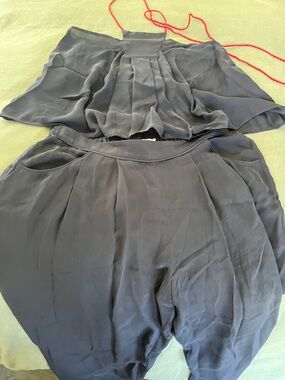 Eres - Pleated Wide-Leg Two-Piece Silk Beach Set in Charcoal Gray